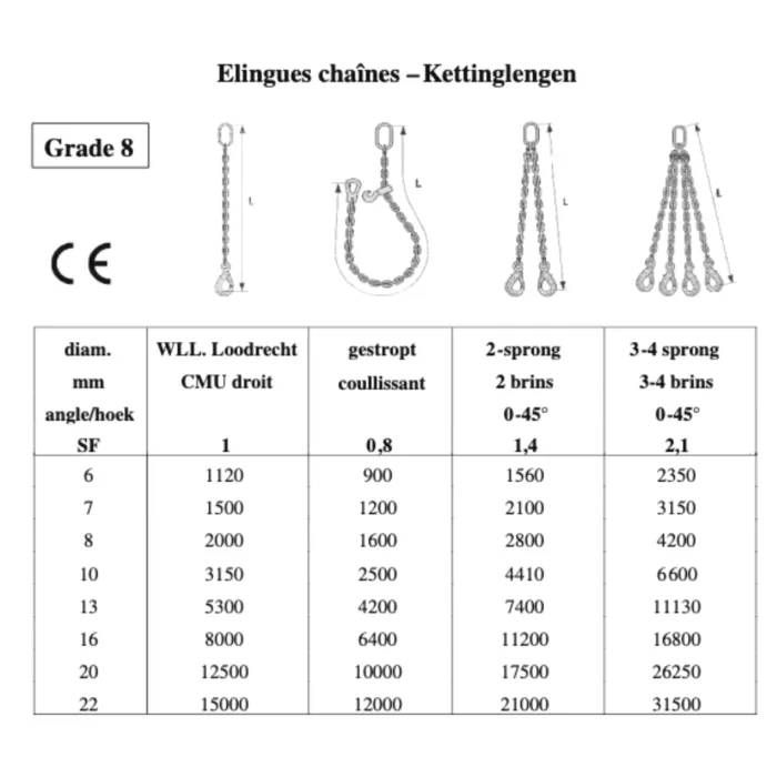 Chaîne forestière GK8 8 mm 4000 daN Crochet forestier Crochet de